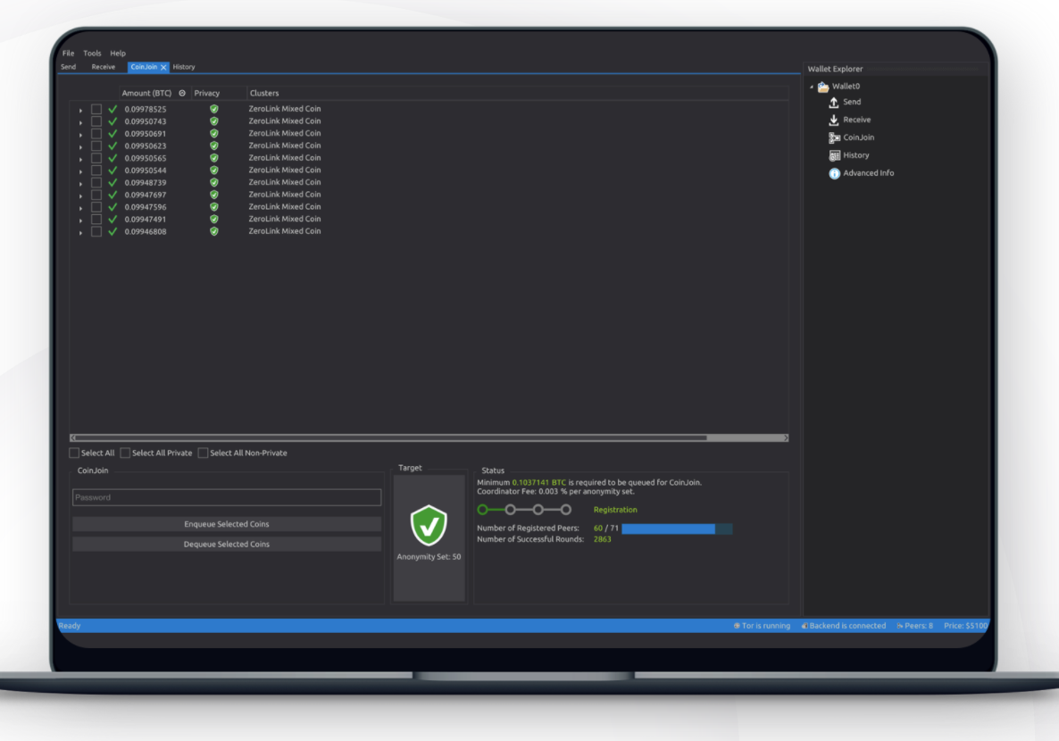 screenshot of Wasabi Wallet